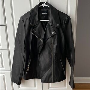 Express Black Faux Leather Jacket Asymmetrical Zipper Wide Lapels